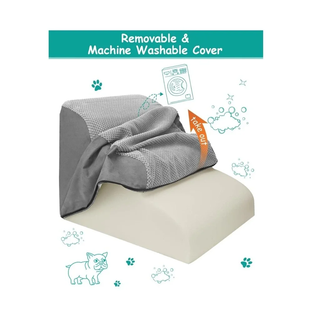 Petbank 3 Step Dog Stairs Foam Pet Ramp 23x16x15.7 Gray Washable Cover NOB
